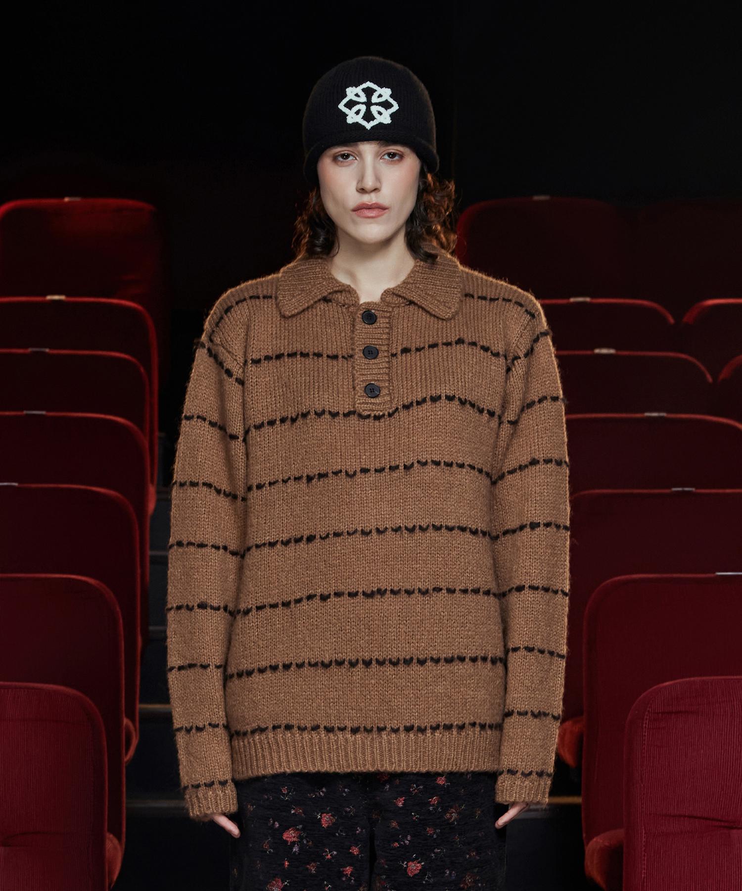 Analogoid Stitch Rugby Polo Knit / Dark Beige Dark Beige/M