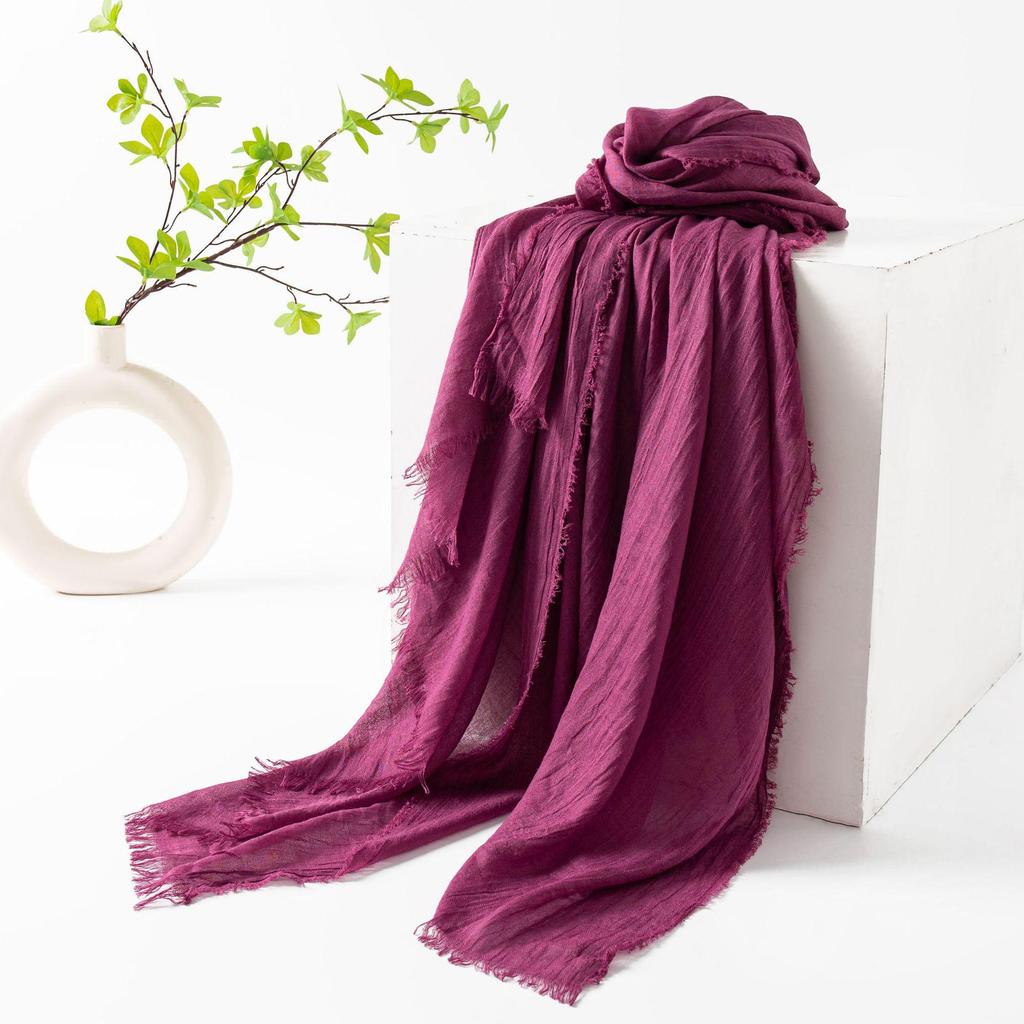 Spring & Summer Lightweight Sunscreen Shawl: Imitation Cotton-Linen, High-End Silk Gauze Scarf, Solid Color for Women