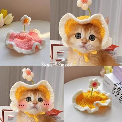 Pet Hats, Cat Hats, Spring and Autumn Pet Cat Head Covers, Dog Head Ornaments, Hand-woven Decorations, British Shorthair Cat