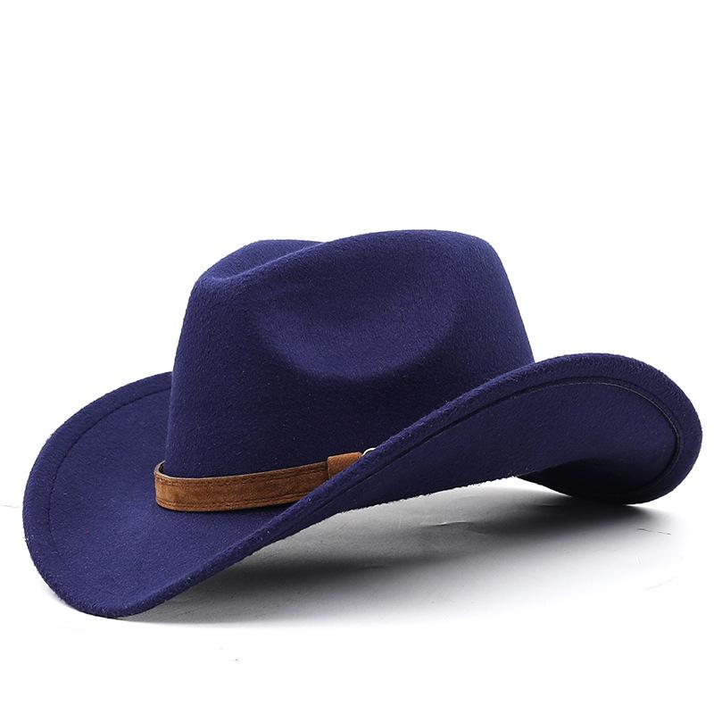 

Классическая шляпа федора ковбоя в западном стиле из шерстяного фетра - Унисекс осенне-зимняя джазовая шляпа M (56-58 cm) Adjustable тёмно-синий