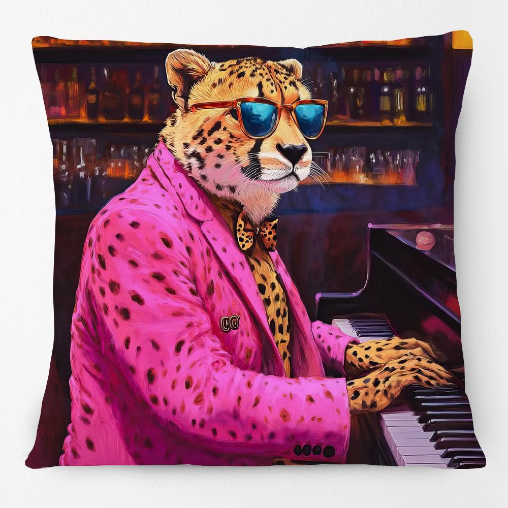 Federa per Cuscino con Stampa Floreale Pop Animale Leopardo Leone Con Occhiali da Sole