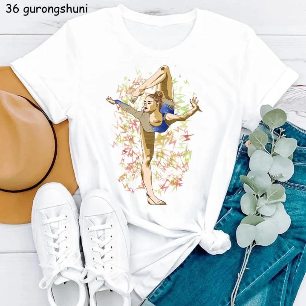 Vintage Women'S T-Shirt Watercolor Ballerina Dancer Print Tshirt Femme Aesthetic Clothes Summer Fashion Short Sleeve T Shirt