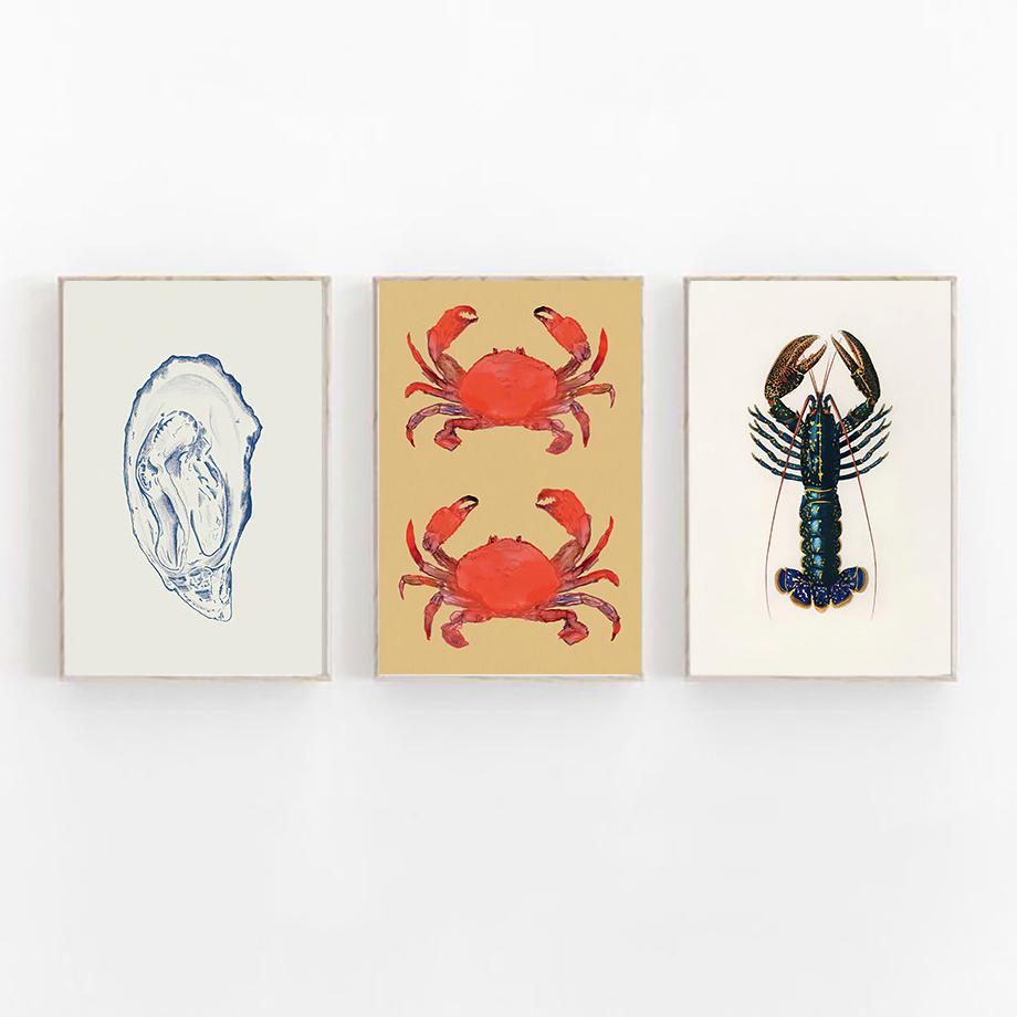 Vintage Marine Life Shrimp Shells Wall Art Poster Canvas Decorative Printing Art Prints Nordic Mural Living Room Home Decoration