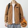 Men's Corduroy Simple Versatile Men's Spring Long Sleeve Lapel Fleece Loose Men's Casual Jacket Thick Men