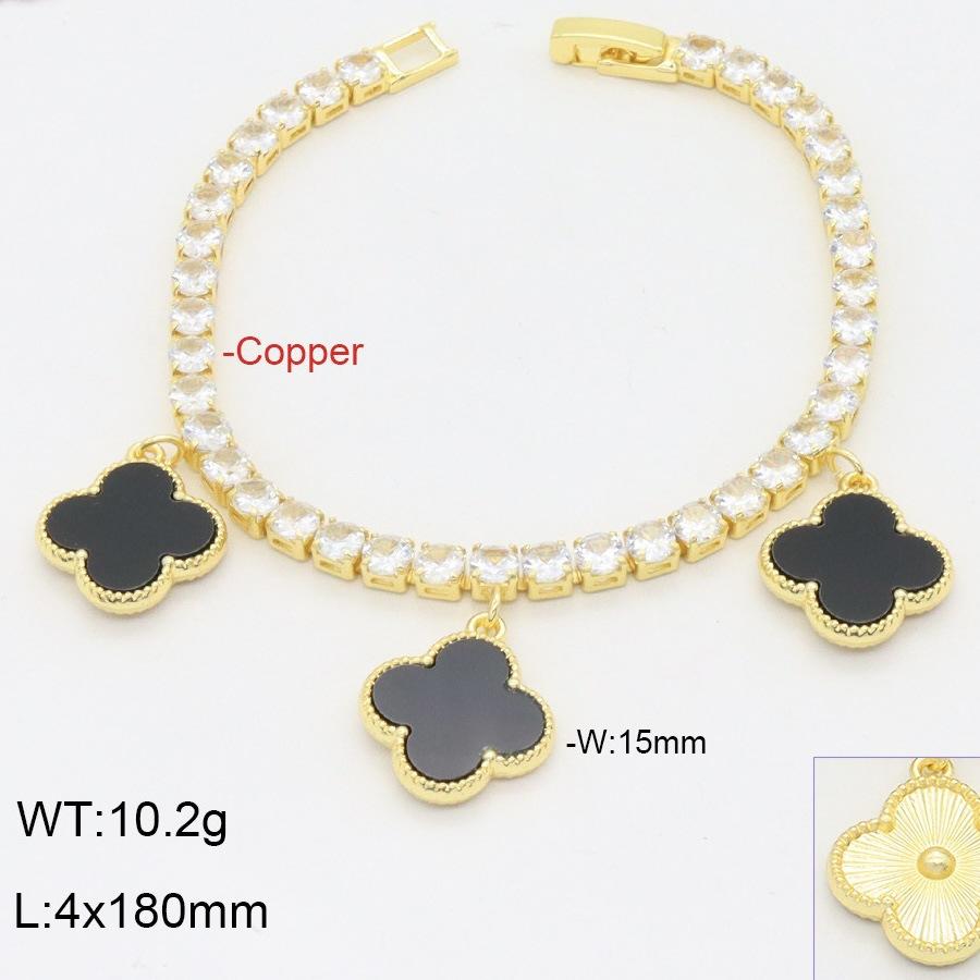 Fashionable Light Luxury Zircon Copper Three Flower Four Leaf Clover Bracelet Elegant and High End Handmade Decoration