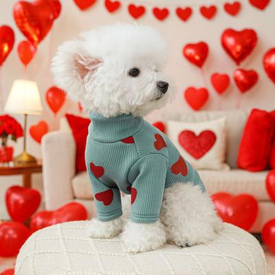 T-shirt Chien Cœur Rouge Imprimés Cœur d'Amour Pull Col Roulé pour Animal de Compagnie Saint-Valentin Vêtements Mignons pour Animal de Compagnie Costume Festif pour Anniversaire de Mariage