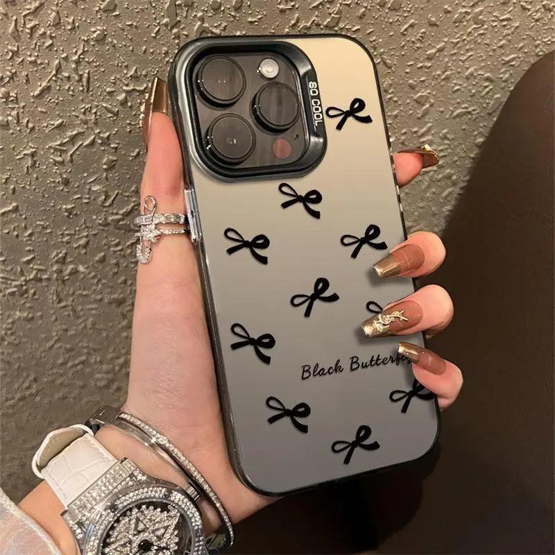 Sweet Cool Pink Black Bowknot Frosted Case for iPhone 17 Air 16 E 15 14 Plus 13 12 Mini 11 Pro Max Acrylic Hard Silicone Cover