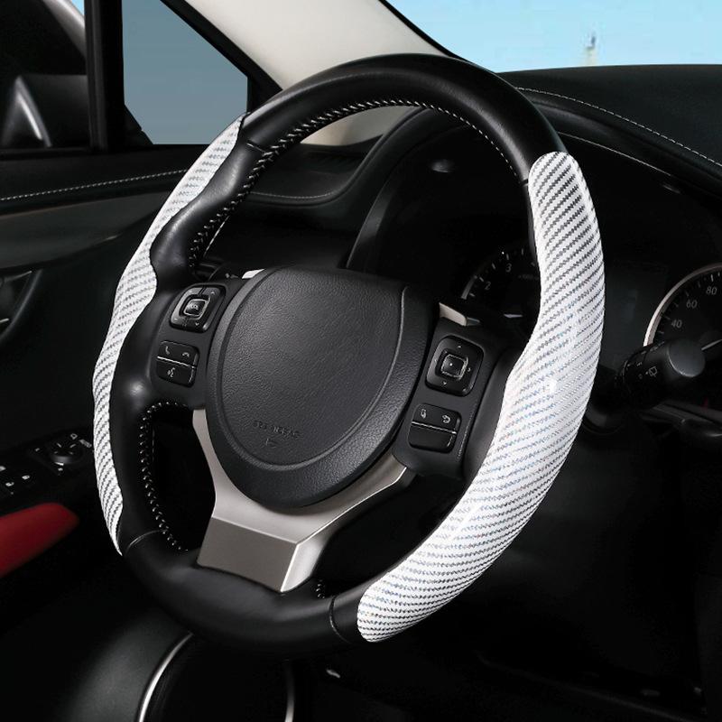 36cm Carbon Fiber Car Steering Wheel Cover Non-slip Sports Ultra-thin Card Cover Summer Auto Handle Protective Cover Type D