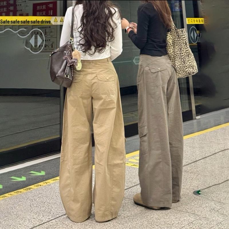 High-Waisted Wide-Leg Khaki Pants - Women's Casual Workwear, Floor-Length, Fits 5'9" to 5'11"