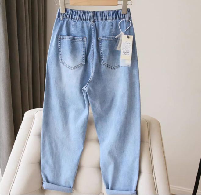 Ladies' High Waisted Loose Straight Leg Back Elastic Waistband Nine Point Haren Pants
