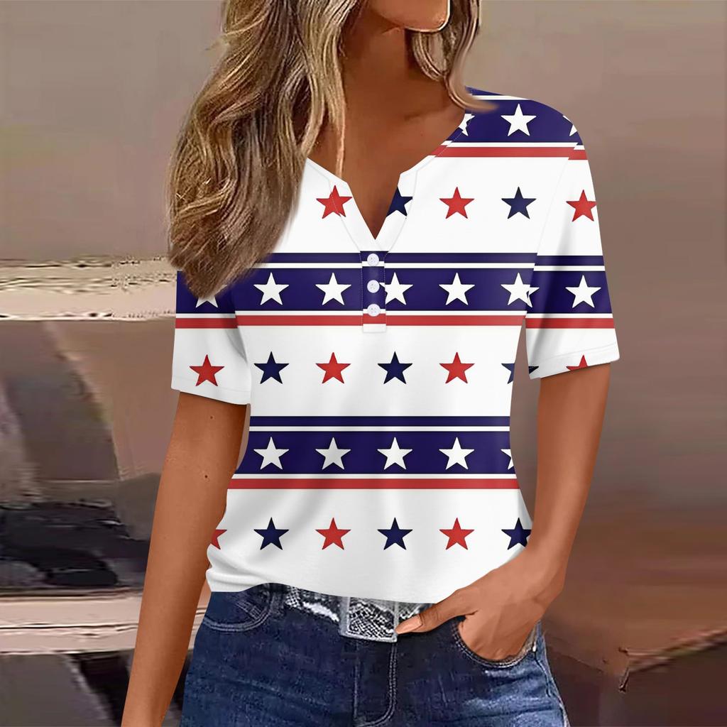 Women's T Shirt Tee Print Button Short Sleeve Daily Weekend Fashion Basic V- Neck Regular Top
