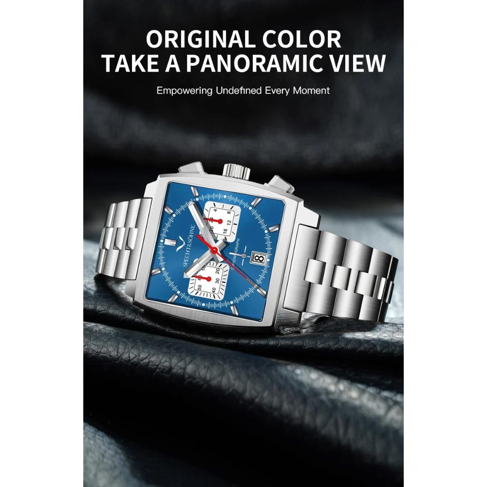Specht & Söhne 2025 New Trendy Men's Watches Quartz Sport Watch Blue Color Stainless Steel VK63 Chronograph Reloj Hombre 39MM