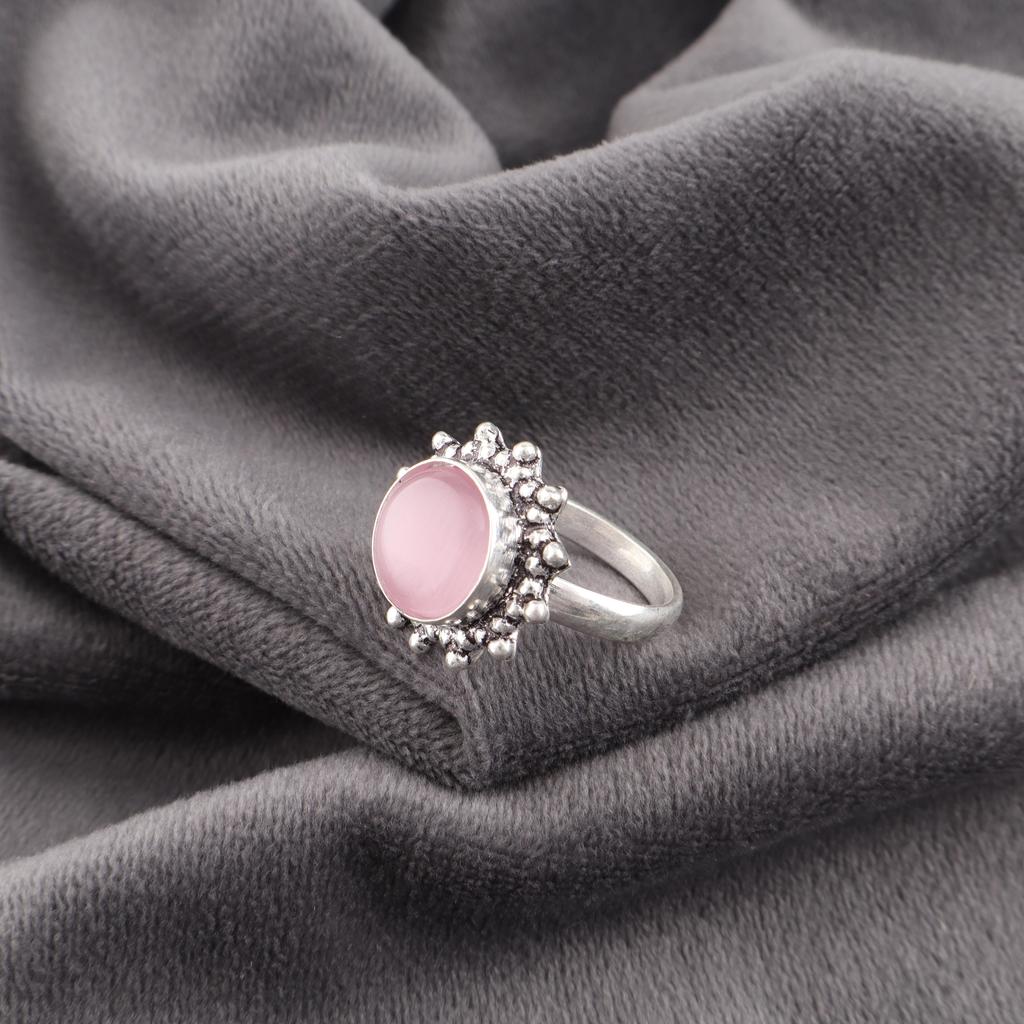 Pink Cat's Eye Ring, 925 Sterling Silver Ring Jewelry, Handmade Adorable Jewelry Gemstone Jewelry For Memorial Day