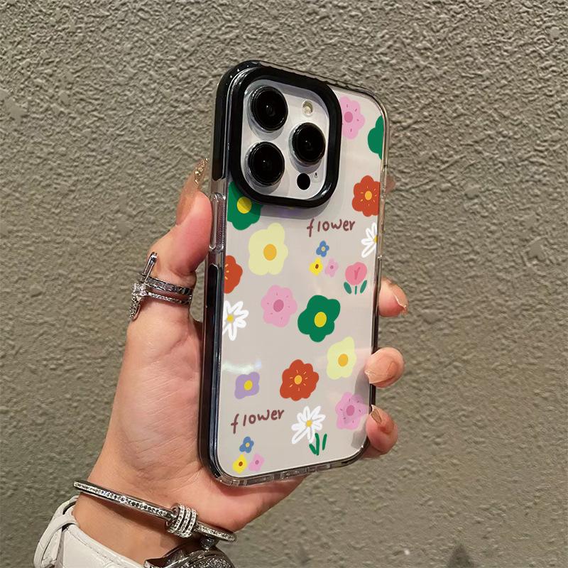 ins wind color small floral transparent summer mobile phone case Apple 15/14promax soft case protective case can be