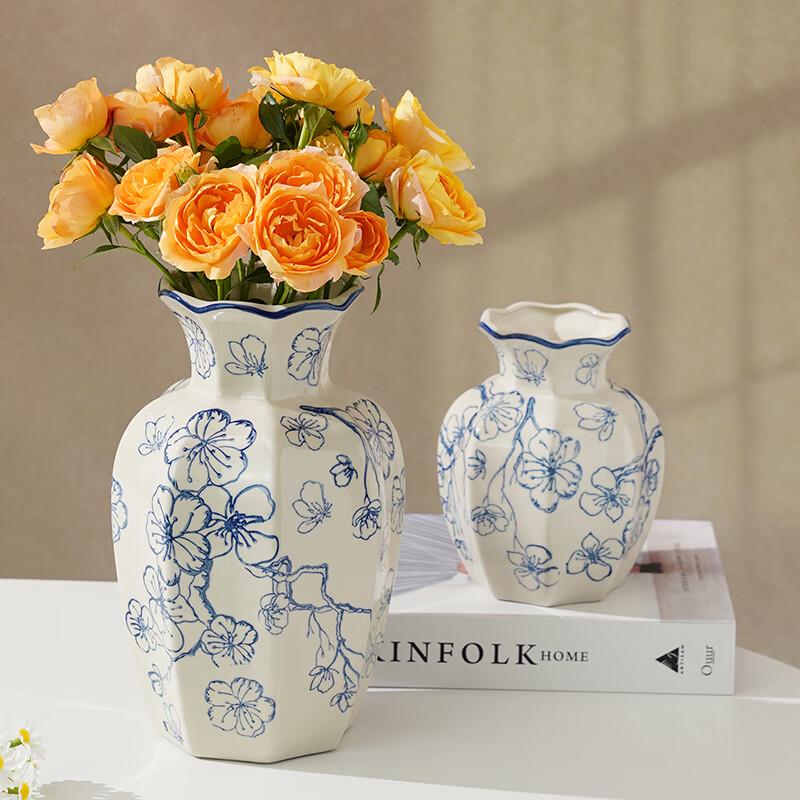Elegante blaue und weiße Keramik-Dekorationsvase
