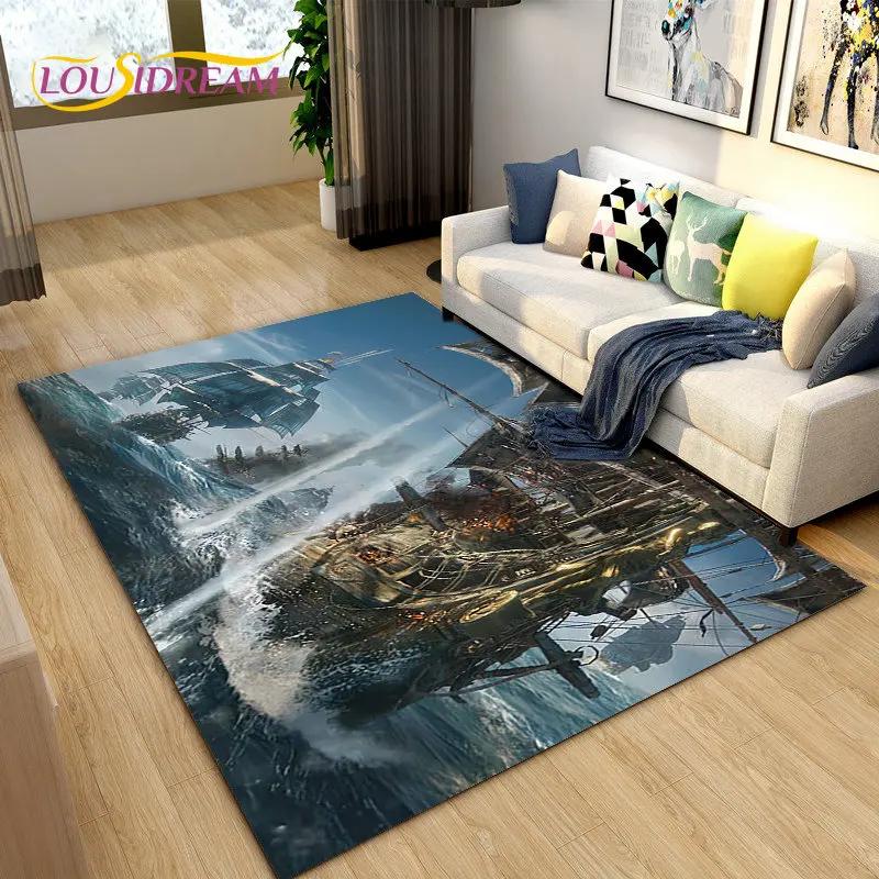 Sea Monster, Boat Ship Barque Area Rug Large,Carpets Rug for Living Bedroom Sofa Doormat Decoration,Kids Play Floor Mat