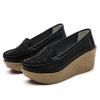 Women Wedge Heels Leather Platform Shoes Non-slip Casual Walking Shoes Slip-on Low-cut Loafers Elegant Mother Shoes