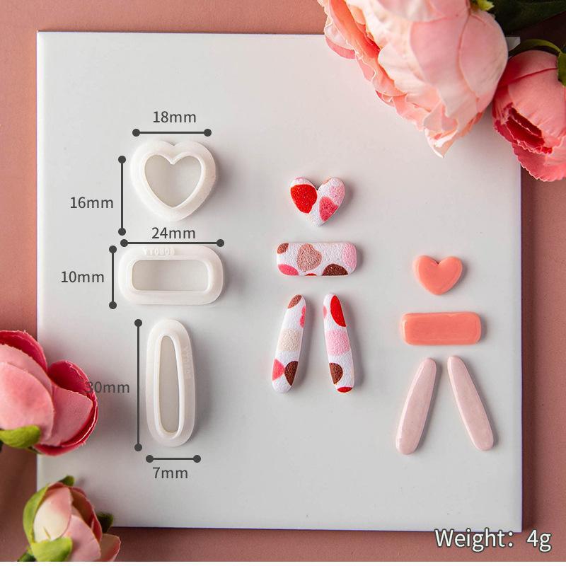 Valentijnsdag Serie Hartvormige Polymeerklei Zachte Keramiek Mallen Cartoon Hart Oorbellen Sieraden Hanger Maken Snijgereedschap
