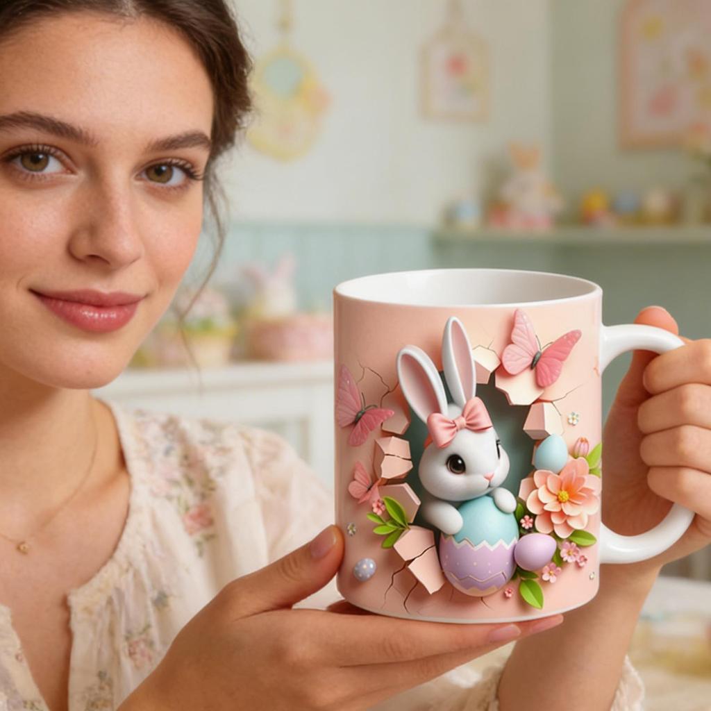 Cute Easter Coffee Mugs 12oz Ceramic Bunny Coffee Mug for Coffee Tea Hot Chocolate Festive Drinkware for Home Holiday Party Gift