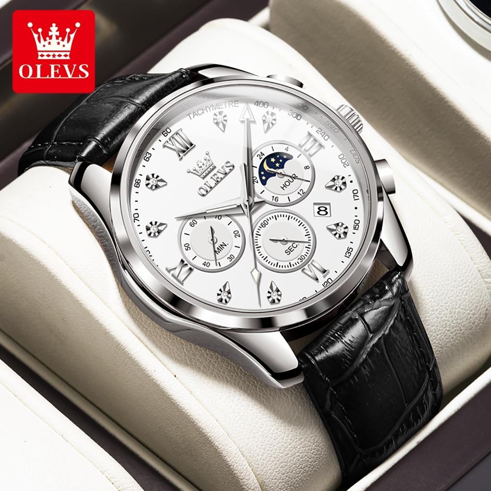 OLEVS Men's Watches Casual Fashion Top Brand Multi-functional Chronograph Original Wristwatch for Man Waterproof Moon Phase Date