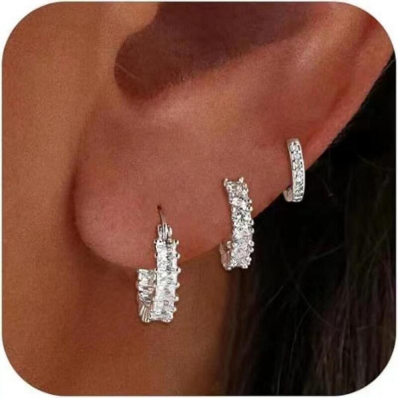 3Pcs/Set Vintage Zircon Huggie Hoop Earrings for Women Fashion Geometric Circle Ear Buckle Earrings Piercing Jewelrys Gifts