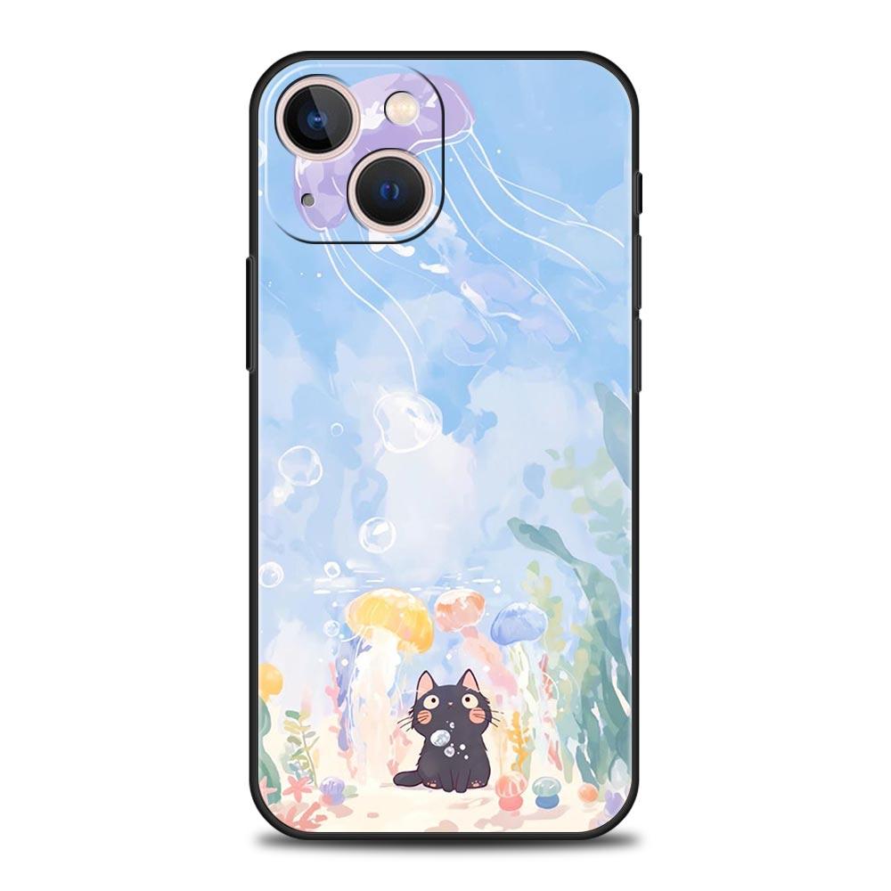Cat Fishing Phone Case For iPhone 17 Air 16 Plus 13 15 14 12 11 Pro MAX 7 8 SE Soft TPU Shockproof Cover Funda