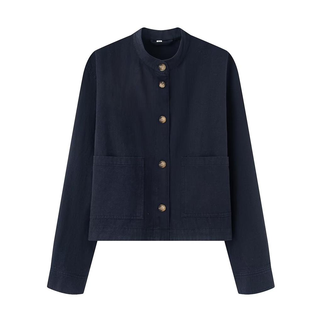 European and American style autumn women's clothing new fashion temperament versatile pocket twill long-sleeved denim jacket