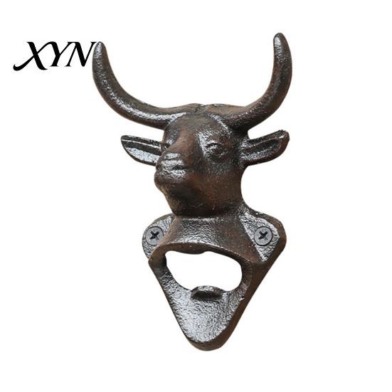 Animal Shape Bottle Opener Elk Cow Head Opener, Wall Mounted Beer Cap Remover, Rustic Iron for Home Bar, Industrial Decor Heavy Duty Cast