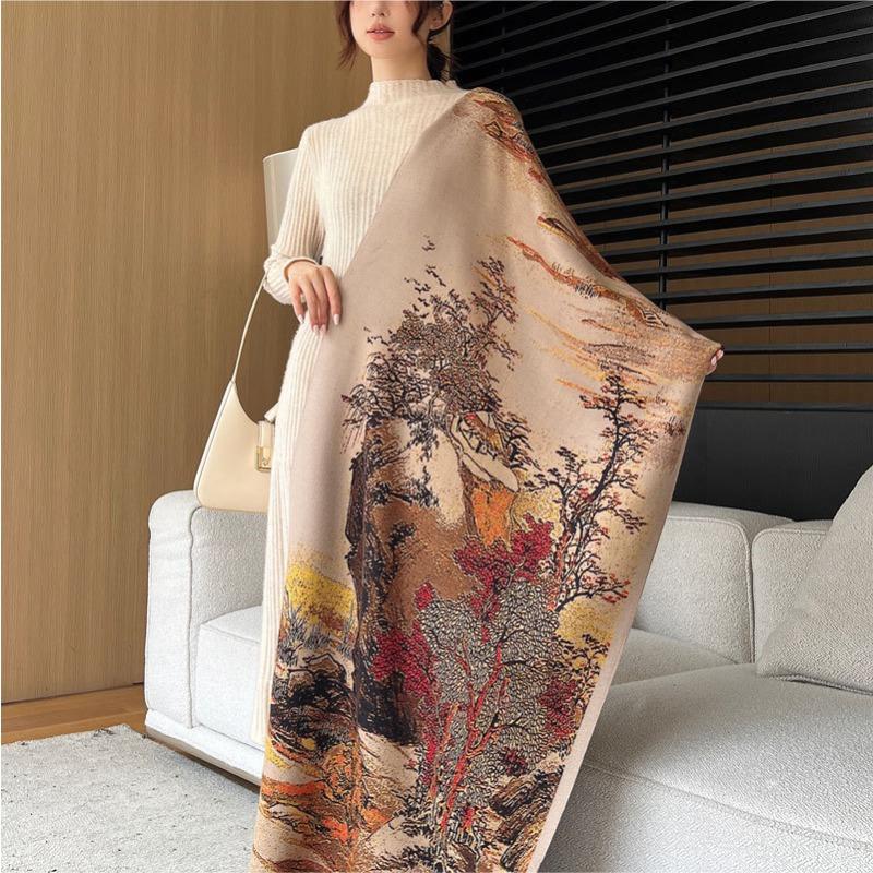 Autumn and Winter Gold Dyed Autumn Jacquard Scarf Women's High-end Imitation Cashmere Shawl Atmospheric Thickening Warm Scarf