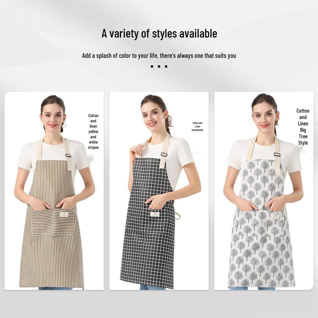 Waterproof Cotton Linen Striped Apron for Baking, Kitchen, or Work, with Logo Printing Option