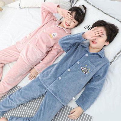 Flanell-Pyjama-Set für Jungen - Korallenfleece, Mittel-Groß, Mit Samt, Verdickt für Herbst/Winter