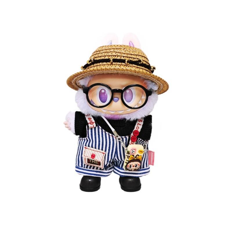 Labubu Doll Clothes Striped Overalls T-shirt Suit Fashion Cute Doll Clothes