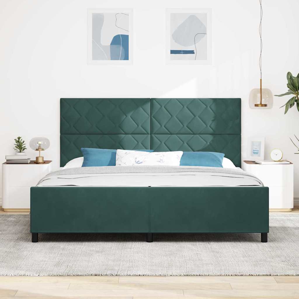 Box Spring Bed with Headboard Dark Green 200 x 200 cm Velvet