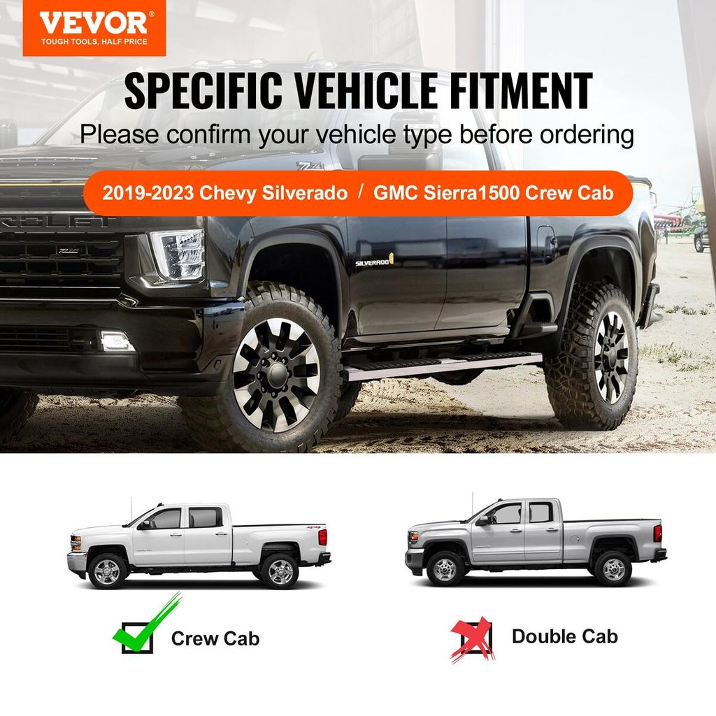 Running Boards, 6" Step Bars Compatible with 2019-2023 Chevy Silverado/GMC Sierra 1500/2020-2024 Silverado/Sierra 2500/3500HD Crew Cab, 201 Stainless