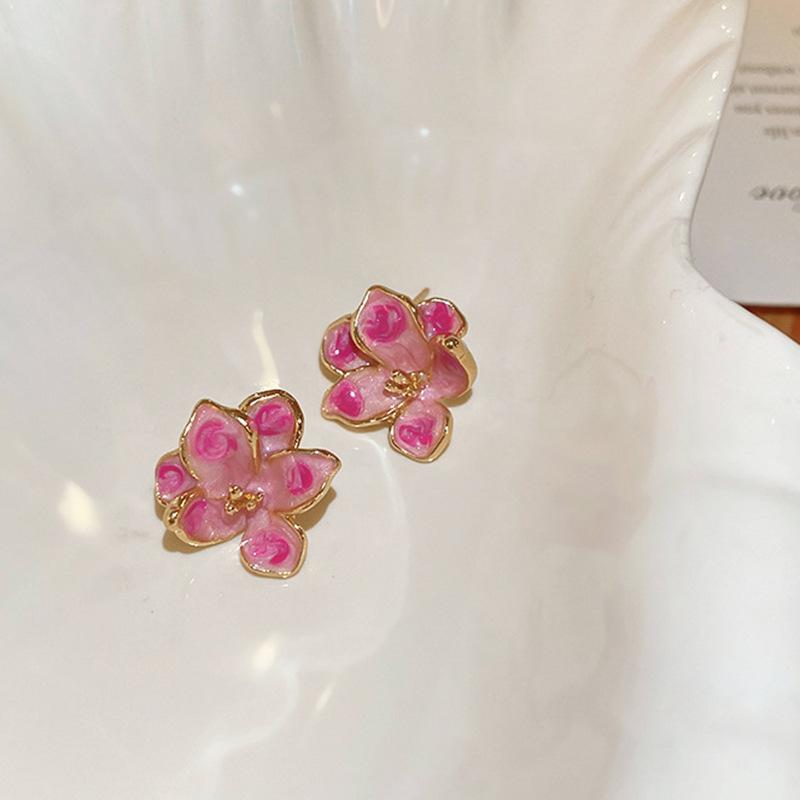 Super fairy pink flower love fringed earrings versatile temperament earrings light luxury earrings women