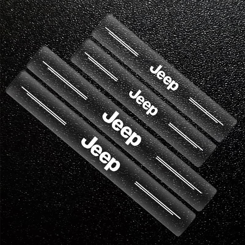 4Pc Car Threshold Protector Transparent Decorative Badge 3D Sticker for Jeep JK JL TJ Renegade Patriot Wrangler Cherokee Patriot Trail Liberty