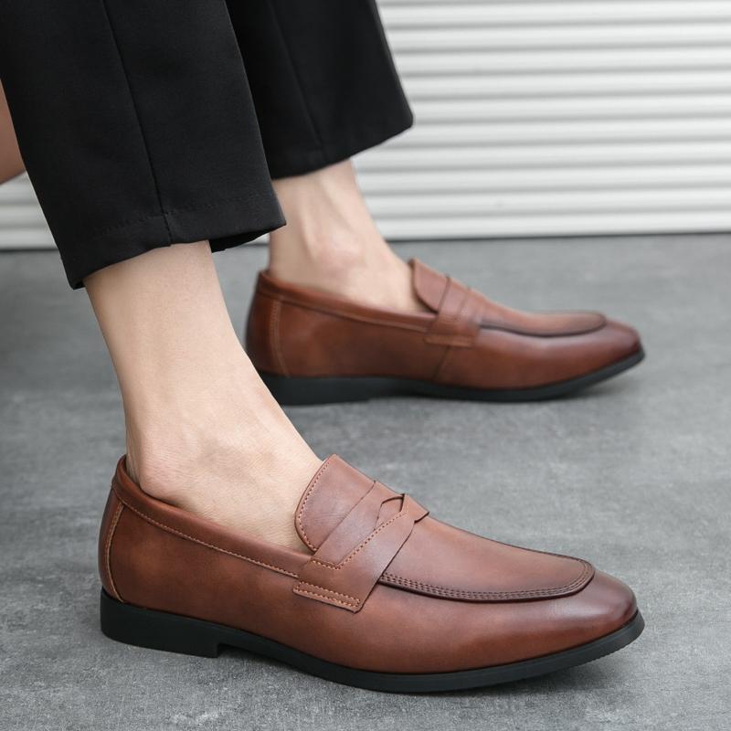 Brand Pointed Business Office Shoes Lightweight Soft and Comfortable Soles Loafers Shoes Fashionable Low Cut Men's Leather Shoes