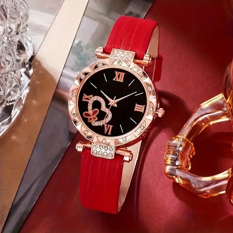 Elegant Women's 5-Piece Watch & Jewelry Gift Set: Quartz Watch, Necklace, Ring, Earrings