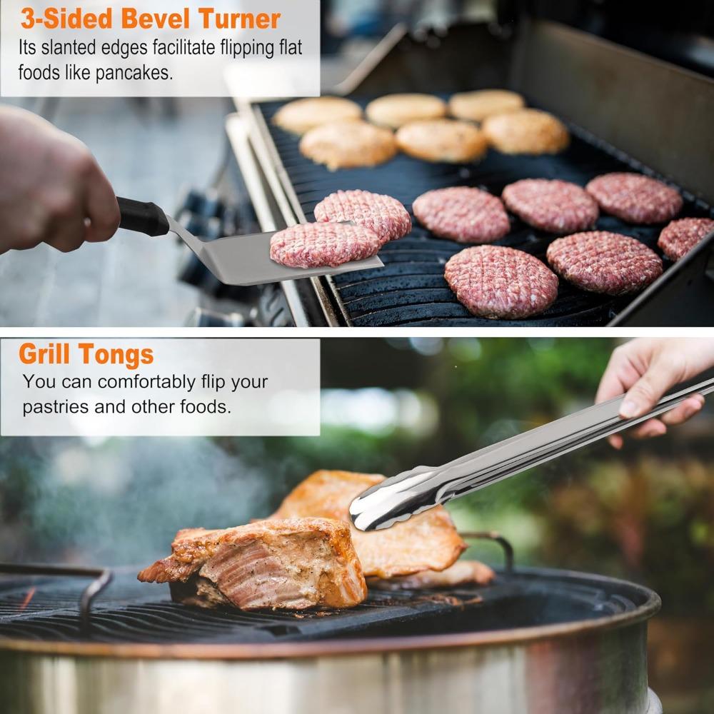grilljoy Professional Griddle Accessories Kit Set with Smash Burger Press - Extra Thick Grill Spatula, Turner, Flipper - 38PCS F