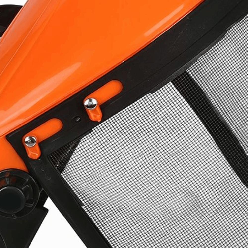 Orange Full Face Mesh Visor ABS+Iron Mesh Mower Helmet Durable Chainsaw Faceshield