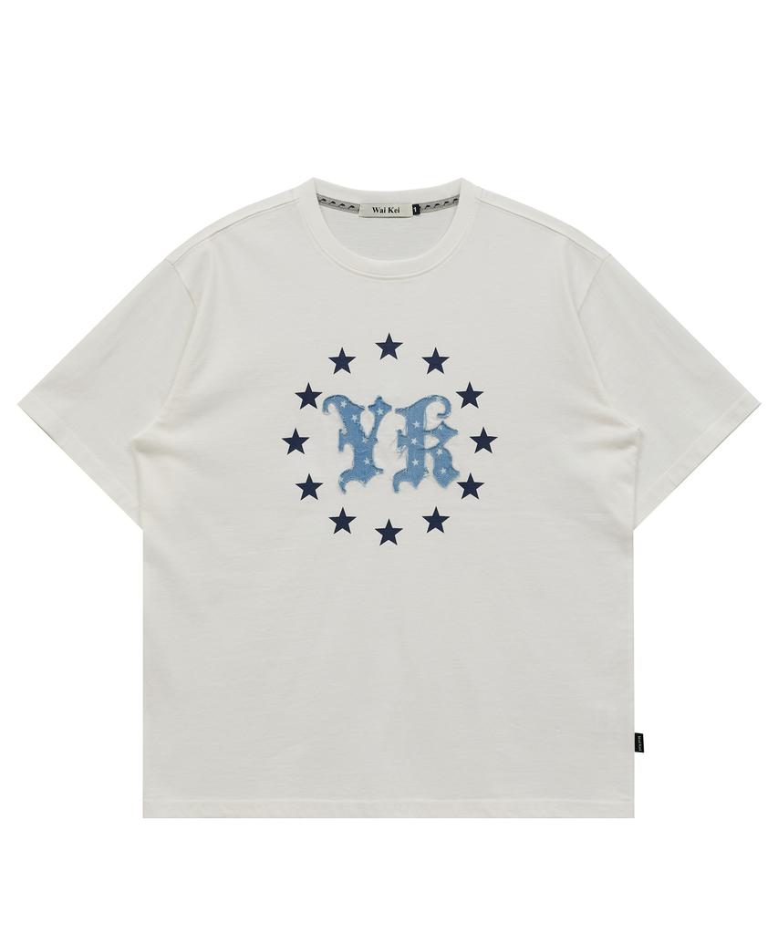 WAIKEI Yk Star Applique Short Sleeve T-Shirt White