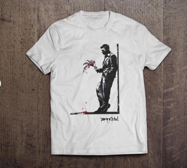 Banksy Man Waiting In Vain Graffiti / Heavyweight Cotton Unisex T-shirt with Pri