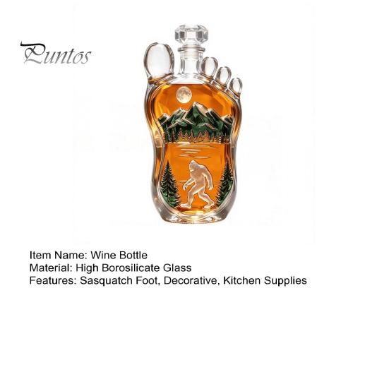High Borosilicate Glass Bottle Sasquatch Foot Whiskey Bottle, Shaped Wine Container Decorative Liquor Decanter for Home Kitchen Bar Parties