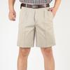 Men's Summer High-Waist Pure Cotton Loose Shorts - Double Pleated, Mid-Length Casual Wear for Middle-Aged and Elderly.