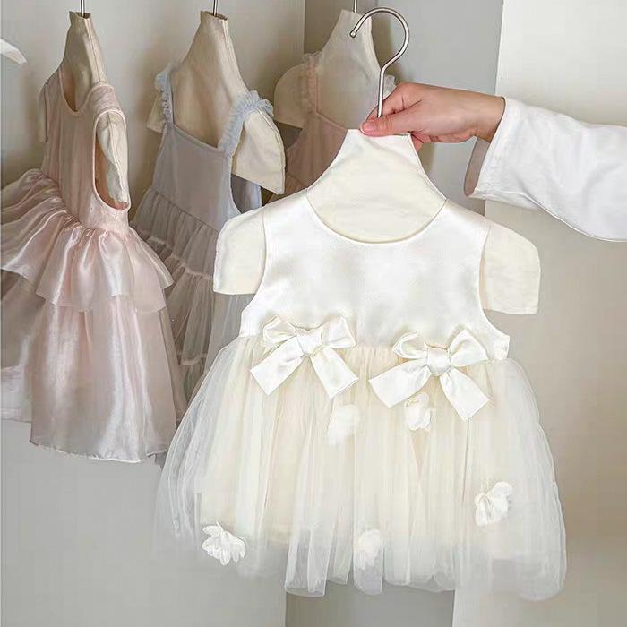 Girls Summer Birthday Party Princess Dress Sweet Bow Tulle Sleeveless Vest Dress For Kids Special Occasions