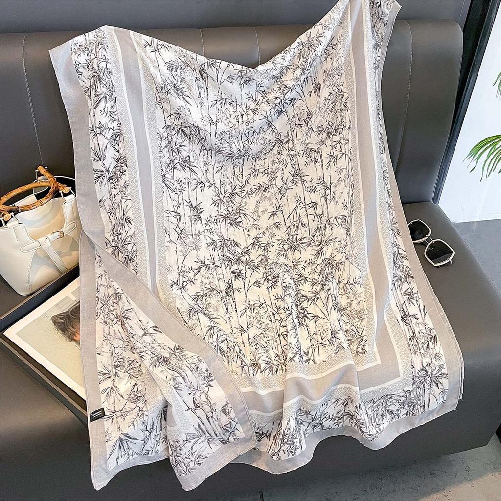 Women Cotton Linen Rose Print Scarf Shawl Hijab Muslim Long Headscarf Scarves Head Wraps Long Female Head Scarf