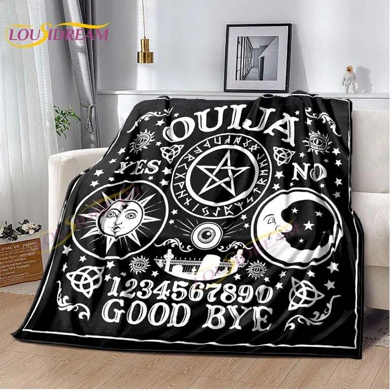 Magic Ouija Board Alphabet Blanket Witchcraft Pentagon Blanket for Bedroom Living Room Sofa Gothic Ouija Hand Flannel Blanket