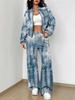Flame pattern splicing autumn and winter new European and American women's clothing retro pattern printing suit women