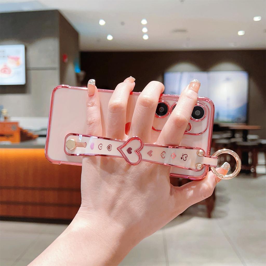 Für Samsung Galaxy S24 Hülle TPU Handyhülle Galvanisiertes Herzdesign mit Armband