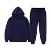 Autumn/Winter Solid Color Hooded Sweatshirt and Sport Pants Set - Unisex Casual Two-Piece